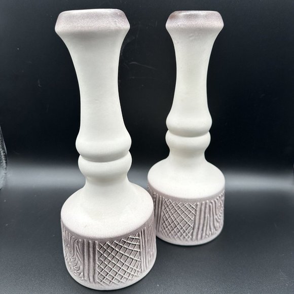 Pair of Israel Ceramic Vases Kibbutz Kfar Menachem Glazed Purplish Judaica Vase - Picture 1 of 9